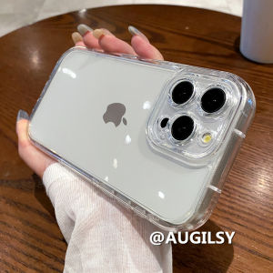 AUGILSY Through Black Airbag Anti-Fall Protective Case for Apple iPhone 15 Pro Max 14 Pro 13 12 Soft Silicone TPU Design Simple Transparent