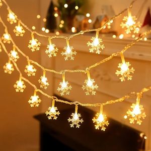Christmas Fairy Light Snowflake LED String Light Garland Decoration for Home Xmas Santa Claus Gifts New Year Ornament