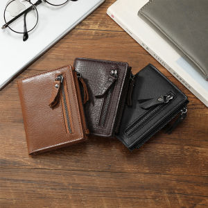 Real Leather Wallets for Men Wallet Rfid ID Credit Card Holders Coin Purse Double Zipper Pocket Moneybag