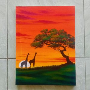 Hiasan Dinding Dekorasi Ruang Tamu Lukisan Pemandangan Bunga Senja Aesthetic Bahan Kanvas Ukuran 30x40cm