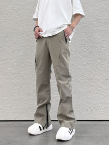 KISSNATE Mens Casual Trousers Outdoor Waterproof Zipper Straight Leg Bell Bottoms American Style Leisure Pants for Youth