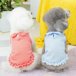 DY Loving Quần Áo Poodle Mùa Hè Kẻ Sọc Nhỏ Thoáng Khí Cho Chó Áo Hàn Quốc Pomeranian NƠ REN