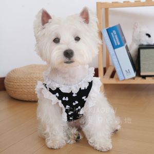 2024 New Summer Thin Elastic Dog Clothes Butterfly Knot Vest Perforated Edge Breathable Dog Summer Outfit West Highland Bichon