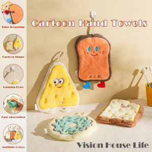 Vision 1Pc Cute Cartoon Hand Towel Thickened Absorbent Hand Cloth Kitchen Hanging Rag Dish Cloth Bathroom Hanging Quick-Drying Towel Coral Fleece Hand Towels