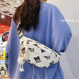 Cute Casual Canvas Crossbody Bag Womens Sports Fanny Pack Small Leisure Shoulder Bag Printed Korean Style Summer 2024