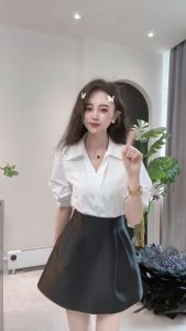 [KÈM ẢNH THẬT] Áo Sơ Mi Ngắn Tay Nữ Cổ Chữ V Chéo Áo Sơ Mi Cộc Tay Basic Hàn Quốc Mùa Hè - A034