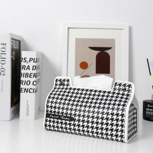 Nordic ins thousand bird grid leather tissue box household living room light luxury napkin paper box paper box high grade