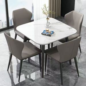 MOLORE | Glossy Rock Panel Square Dining Table for Small Space Casual Use