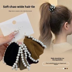 ริบบิ้นผูกผมแบบมีหัวเข็มขัดประดับมุกสำหรับผู้หญิง รุ่นใหม่ปี 2024 ระดับไฮเอนด์ ไม่มีรอยต่อ สำหรับผูกผมสั้นและหางม้าต่ำ