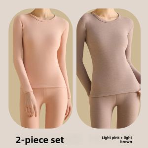 Miiow | Warmth Antibacterial Fleece Lined Womens Thermal Underwear Set Long Sleeve Round Neck Long Pants Base Layer Shirt Inner Wear