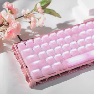 WOMIER 115 Keys Pink Fog Transparent Clear Keycaps Crystal Ceramic PC Keycap RGB Shine Through Key cap Cherry Profile for MX Switch Keyboard