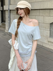 Áo Thun Tay Ngắn Hở Vai Phong Cách Mỹ Cho Nữ Mùa Hè Thiết Kế Mới Cảm Giác Ren Ghép Nối Siêu Đẹp Áo Ngắn Cỡ Nhỏ