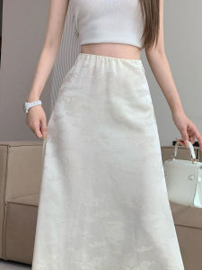 New Chinese Zen Style Apricot Jacquard Skirt Womens 2024 Spring/Summer New Arrival High Waist Cover A- line Sheath Long Skirt