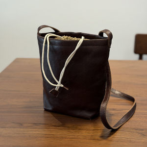 BeeGreen Women High Quality Genuine Leather Shoulder Bag Mini Bucket Bag Vintage Drawstring Sling Bag