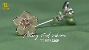 TINO TINO - Anting Stud Wanita Model Kristal Bentuk Bunga Sakura Cherry Blossom ERE226P