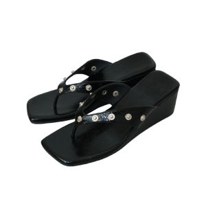 Mooreyu Casual Gladiators High Heel Slippers Soft Bottom Rivet Decorated Minimalist Womens Summer Outdoor Wear Original