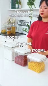 Bộ hộp thực phẩm trong HOKORI nhựa VIỆT NHẬT cao cấp - Nút nhấn mở nắp chân không Đựng gia vị đồ khô hạt - 6518+19+20