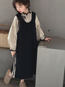 Spring Autumn Girls Dress Thin Long Sleeve Two Piece Set Cotton Casual Fashionable Childrens Clothing for Middle And Big Kids