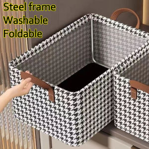 2Pcs Clothing Storage Basket with Handle / Metal Frame Non-woven Fabric Folding Storage Bins / Closet Wardrobe Organizer