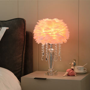 Table Lamp Crystal Feather Accessible Luxury Cream Style Bedroom Bedside Lamp Decoration Wedding Room Cozy and Romantic Fancy Ambience Light
