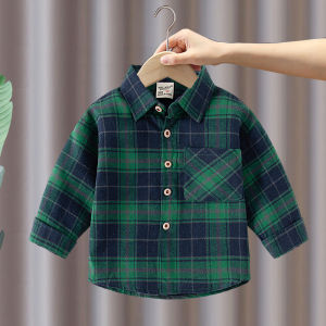 Boys Long Sleeve Cotton Shirt Casual Plaid Pattern Spring Autumn New Style Childrens Clothing Trendy Top for Kids Baby