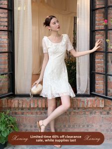XXNING | Đầm Dây Cổ Tròn Ren Pháp Dễ Dàng Giảm Cân
