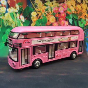 Childrens Toy Alloy Bus Model TianYing Double Layer London Tourist Bus Sound Light Opening Door Real Voice Toy Collectible Car Model