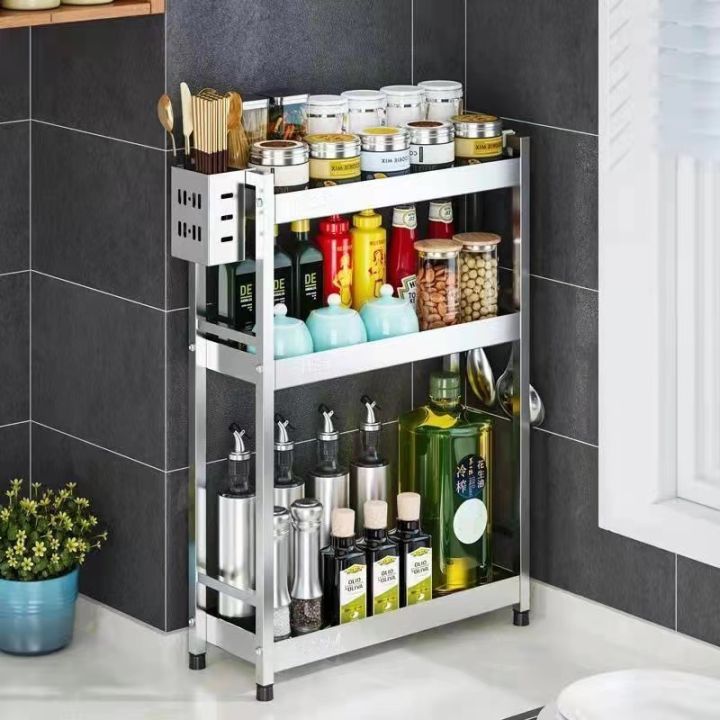 Soy Source Rack 304 Stainless Steel Kitchen Storage Rack Narrow 15 Table Top Spice Jar ...