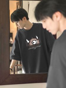 Fashionable Pure Cotton Short Sleeve T-Shirt for Men Loose Fit Summer Style Casual Couple Tees Geometric Pattern