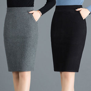 High Waist Mid-Length Woolen Mini Skirt Womens Business Suit Skirt Elastic Waist Spring Summer Autumn Winter Pure Color Skirt
