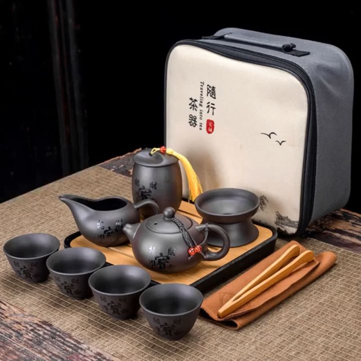 🔥品质 精选🔥Sds创意家居 Portable tea set便携式茶具 紫砂旅行茶具小套装一壶四杯便携式包户外办公室陶瓷茶壶礼品定制 hd7 ...