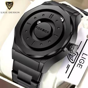LIGE Sub Brand FOXBOX Men Watch Creative Scrolling Pointer Outdoor Sports Waterproof Quartz Watches For Men + Box