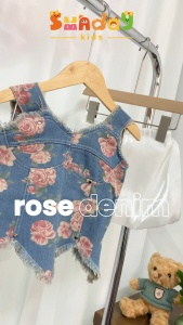 Sundaykids Girls Set with Denim Printed Tank Top and Flower Bud Shorts for Kids Girl 3-8 Y