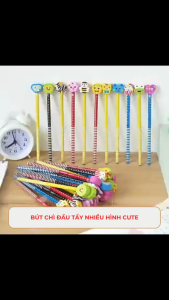 Colorlady - Bút chì gỗ kèm đầu tẩy hình thú dễ thương cho bé tập viết học sinh tiểu học cây bút chì định hình chất liệu