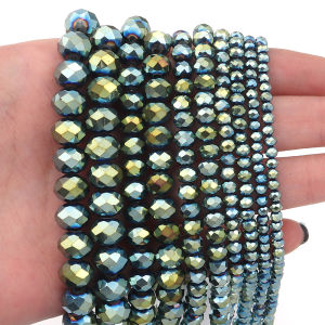 Mặt Kính Xanh Pha Lê Rondelle Hạt Rời Miếng Đệm Cho DIY Làm Đồ Trang Sức-Vòng Tay Vòng Cổ Dây 3/4/6/8/10mm