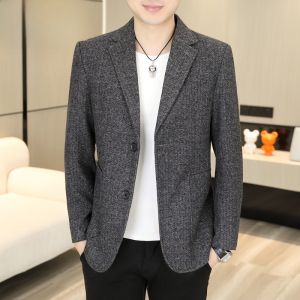 HENGYUANXIANG | Casual Slim Fit Mens Checkered Suit Spring Autumn Fashionable Korean Style Button Decorated Standard Fit Long Sleeve Top Shirt