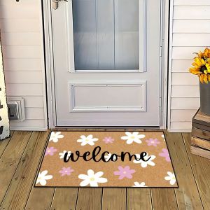 VIKAMA Hoa Đầy Màu Sắc Chào Mừng Thảm Chùi Chân Chống Trượt Trong Nhà Ngoài Trời Thảm Chống Nước Trang Trại Trang Trí Nhà Cửa Thảm Lối Vào 100% Polyester