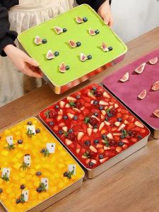 304 Stainless Steel Tiramisu Tray Rectangular Special Deep Baking Dish with Lid Ice Powder Box Chinese Style Baking Mold