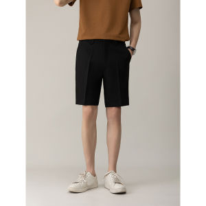 Mens Casual Summer Short Pants Straight Leg Light Maturity Style Suit Business mid Waist Slim Five Parts Trendy Polyester Fiber