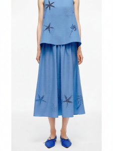 Cotton Blend Maritime Lace Skirt Medium-Length