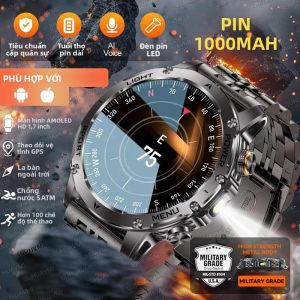 Đồng Hồ Thông Minh Quân Sự Cấp Độ Chuyên Nghiệp Với Pin 1000mAh GPS Bluetooth Gọi Điện Màn Hình AMOLED 1.7 Inch Chống Nước 5ATM Theo Dõi Thể Dục Thể Thao Bơi Lội Dành Cho Nam Giới