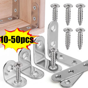 50pcs/40pcs/30pcs/20pcs/10pcs Stainless Steel 90 Degree Angle Bracket - Furniture Door Cabinet Screens Wall with Screws - Angle L-shaped Thickened Sheet- Corner Brackets Joint Bracket Fastener
