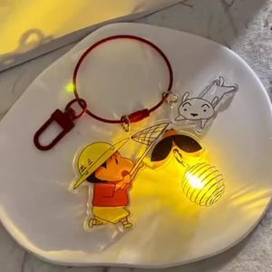 Glowing Firefly Acrylic Keychain Creative Gift for Couples Doraemon Pencil Keychain Luminous Pendant Decoration