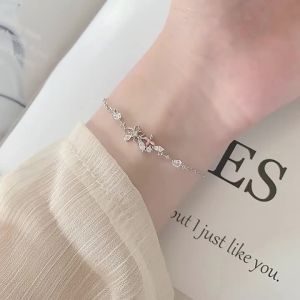 Korean Style Forest Fresh Butterfly s925 Sterling Silver Flower Bracelet for Women with Exquisite Micro Paved Zircon Ideal for Students 1206 - Confidential Delivery