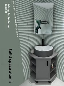 Alumimum Triangle Bathroom Cabinet Bathroom Corner Washstand Small Apartment Corner Hand Washing and Face Washing Cabinet Holding Basin Combination