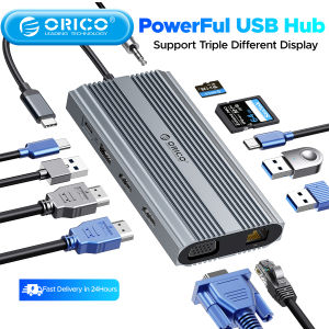 ORICO Triple Different Display USB HUB Type C to HDMI-compatible 4K60Hz PD100W USB3.0 RJ45 SD Card Reader Docking Station