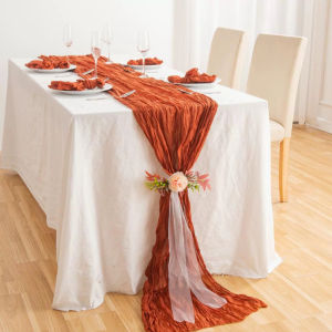 JustLiving Soft Crinkle Table Runner Polyester Cheesecloth Table Runner Durable Gauze Tablecloth Boho Rustic Decorations For Wedding Decor Reception Bridal Shower Holiday Party Light Luxury Premium Feeling Wedding Party Decoration