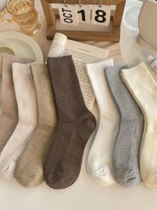Khaki Long Tube Socks Womens Mid-Calf Pure Cotton Brown Color Breathable Japanese Style Summer Season Trendy Socks for Women