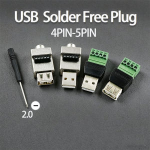 1PCS USB Solder Free Connector USB 2.0 Male And  Female Adapter Terminal 4Pin 5Pin Connector Mouse Keyboard Connector Plug