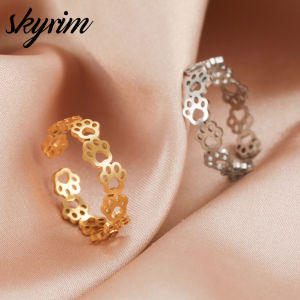 SKYRIM Men Womens Titanium Stainless Steel Ring Cat Paw Print Opening Adjustable Ring Couple Jewelry for friends
